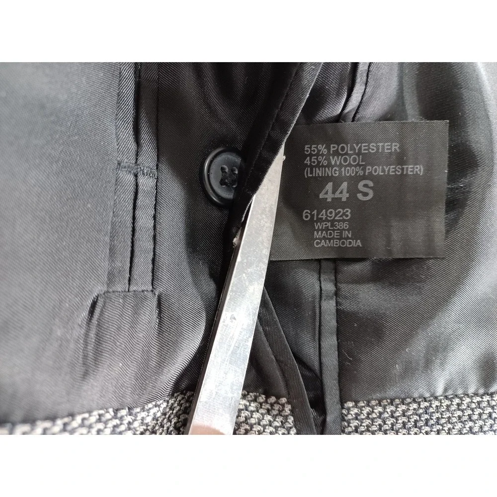 Mens‎ Haggar Blazer Jacket 44S Houndstooth Wool Blend Business Casual Gray